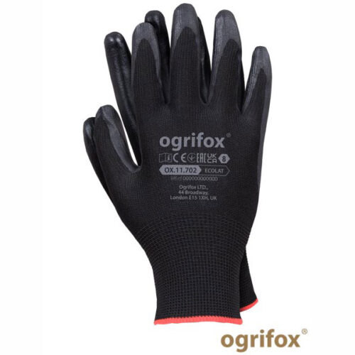 Rękawice ochronne powlekane lateksem typu "smooth" OX.11.702 ECOLAT czarne (12 par)